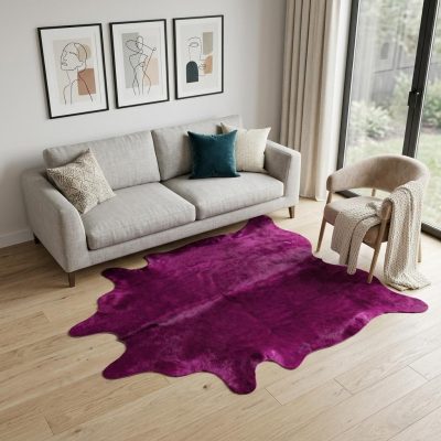6′ X 7′ Purple Cowhide Hand Knotted Area Rug