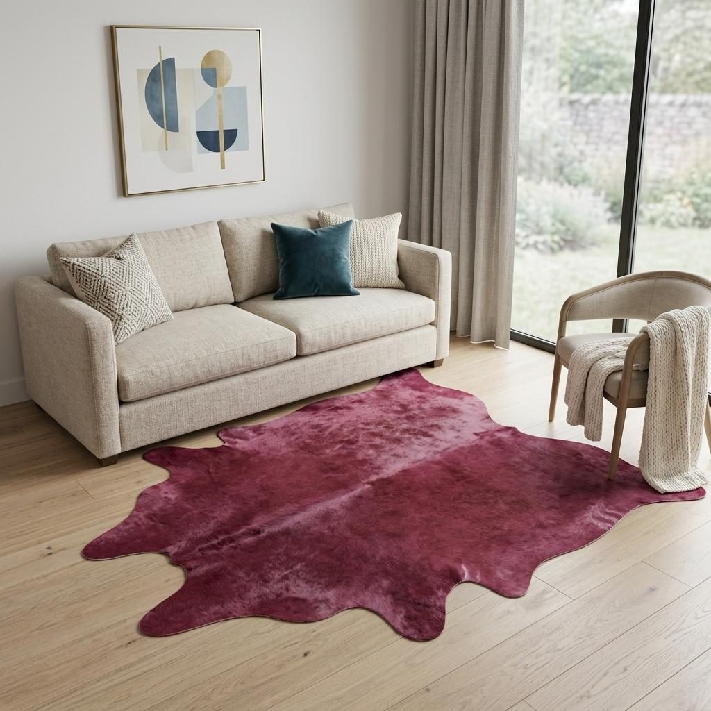 6′ X 7′ Fuchsia Cowhide Hand Knotted Area Rug