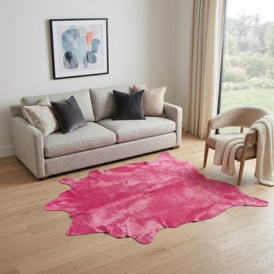 5′ X 7′ Pink Cowhide Hand Knotted Area Rug