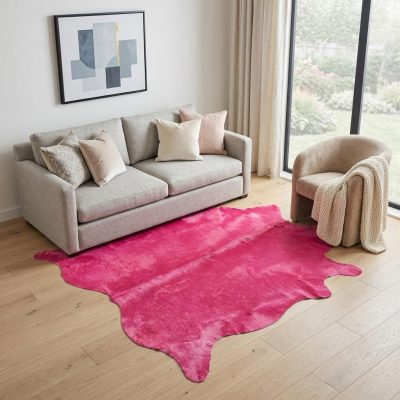 6′ X 7′ Pink Cowhide Hand Knotted Area Rug