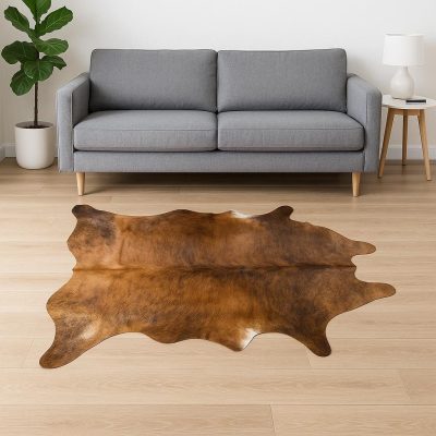 5′ X 7′ Brown Cowhide Hand Knotted Area Rug