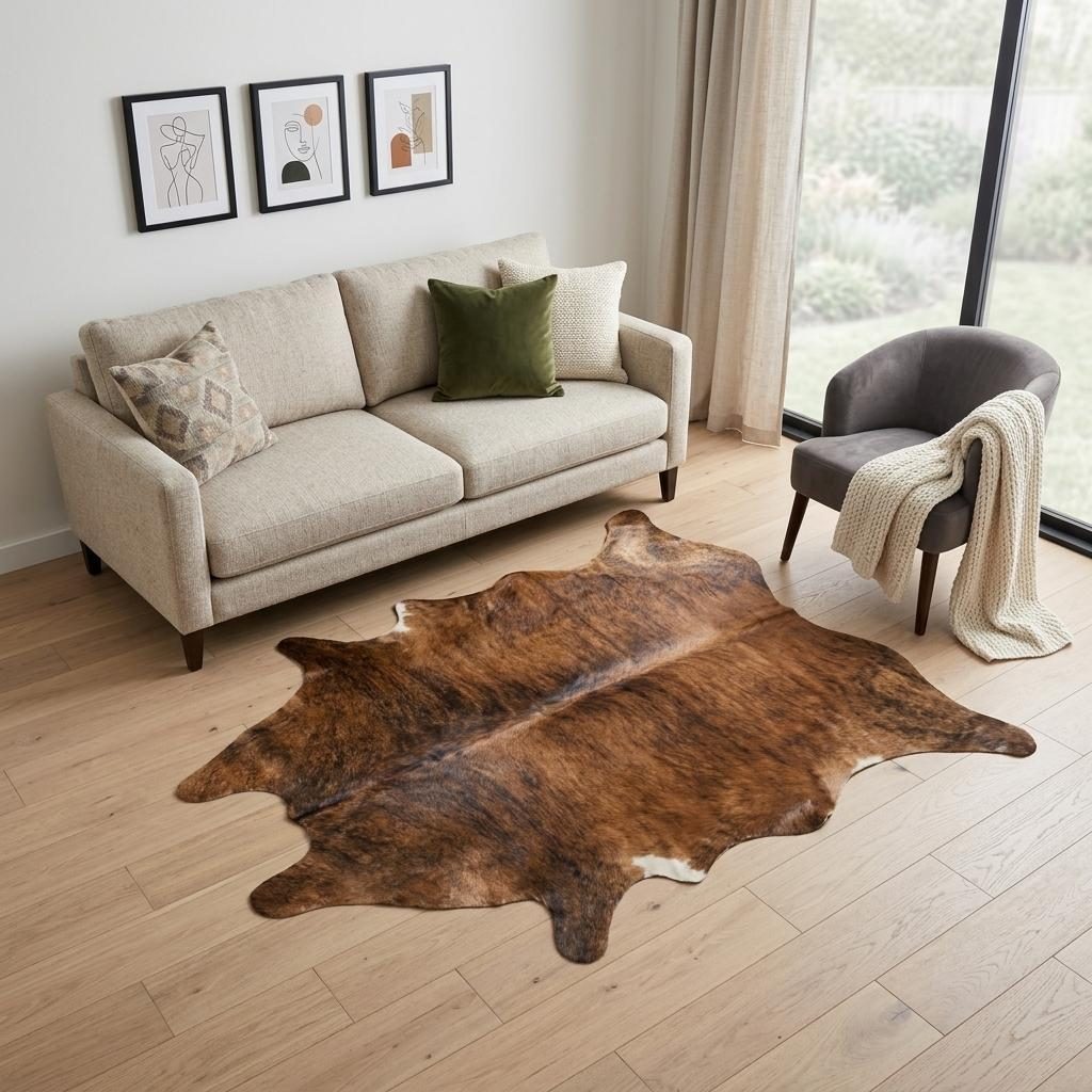6′ X 7′ Brown Cowhide Hand Knotted Area Rug II