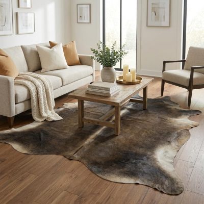5′ X 7′ Dark Brown Cowhide Hand Knotted Area Rug