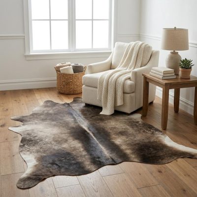 6′ X 7′ Brown Cowhide Hand Knotted Area Rug