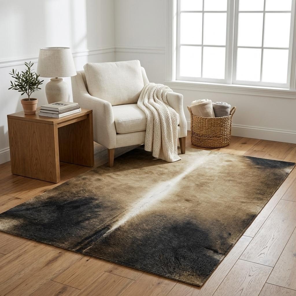 5′ X 7′ Tan Genuine Cowhide Hand Knotted Area Rug