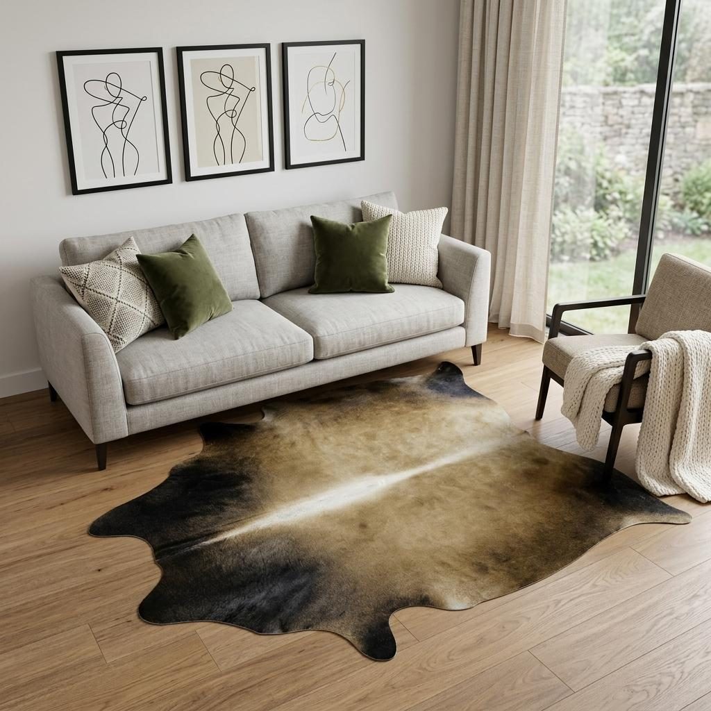 6′ X 7′ Dark Tan Cowhide Hand Knotted Area Rug