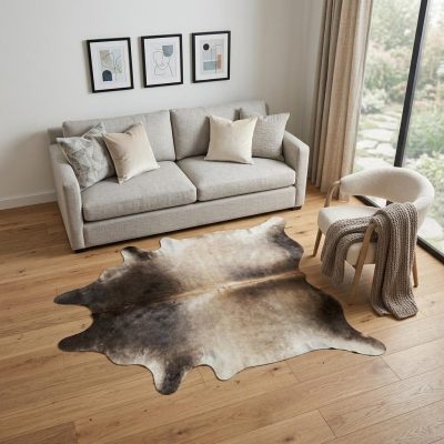 6′ X 7′ Gray and Ivory Cowhide Area Rug