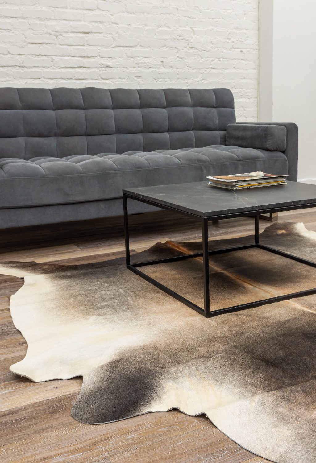 6′ X 7′ Gray and Ivory Cowhide Area Rug