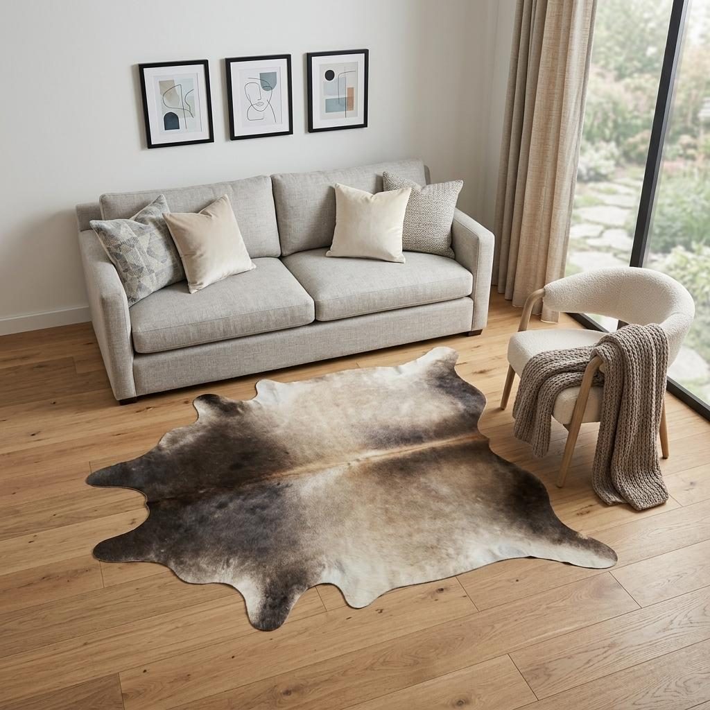 6′ X 7′ Gray and Ivory Cowhide Area Rug