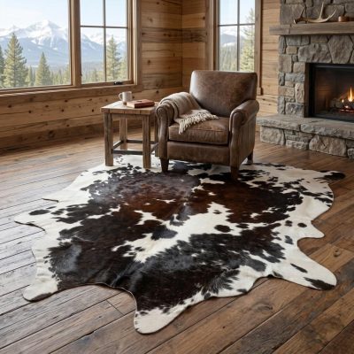 5′ X 7′ Brown and White Cowhide Area Rug IV