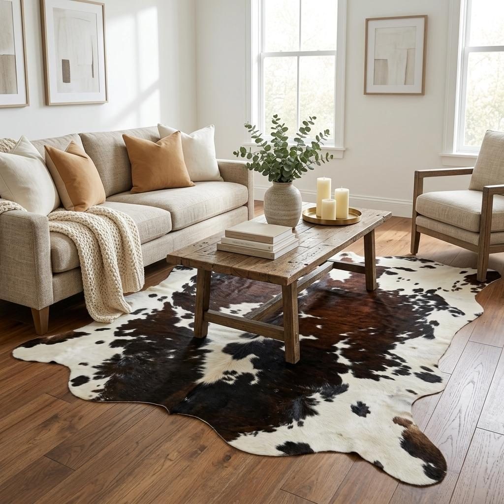 6′ X 7′ Brown Black and White Cowhide Area Rug