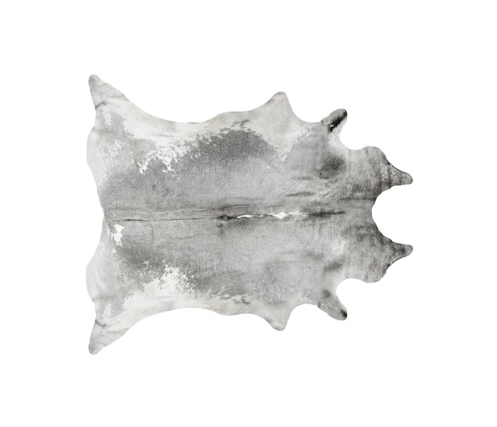 6′ X 7′ Gray and White Cowhide Area Rug