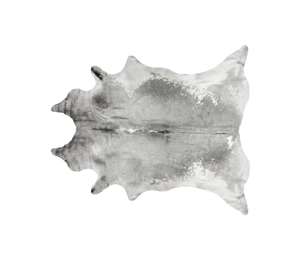 6′ X 7′ Gray and White Cowhide Area Rug
