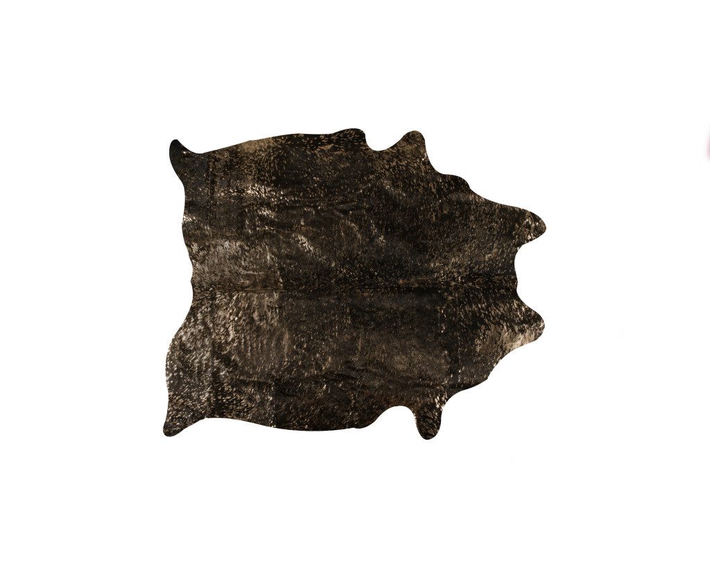5′ X 7′ Black and Copper Gold Cowhide Area Rug
