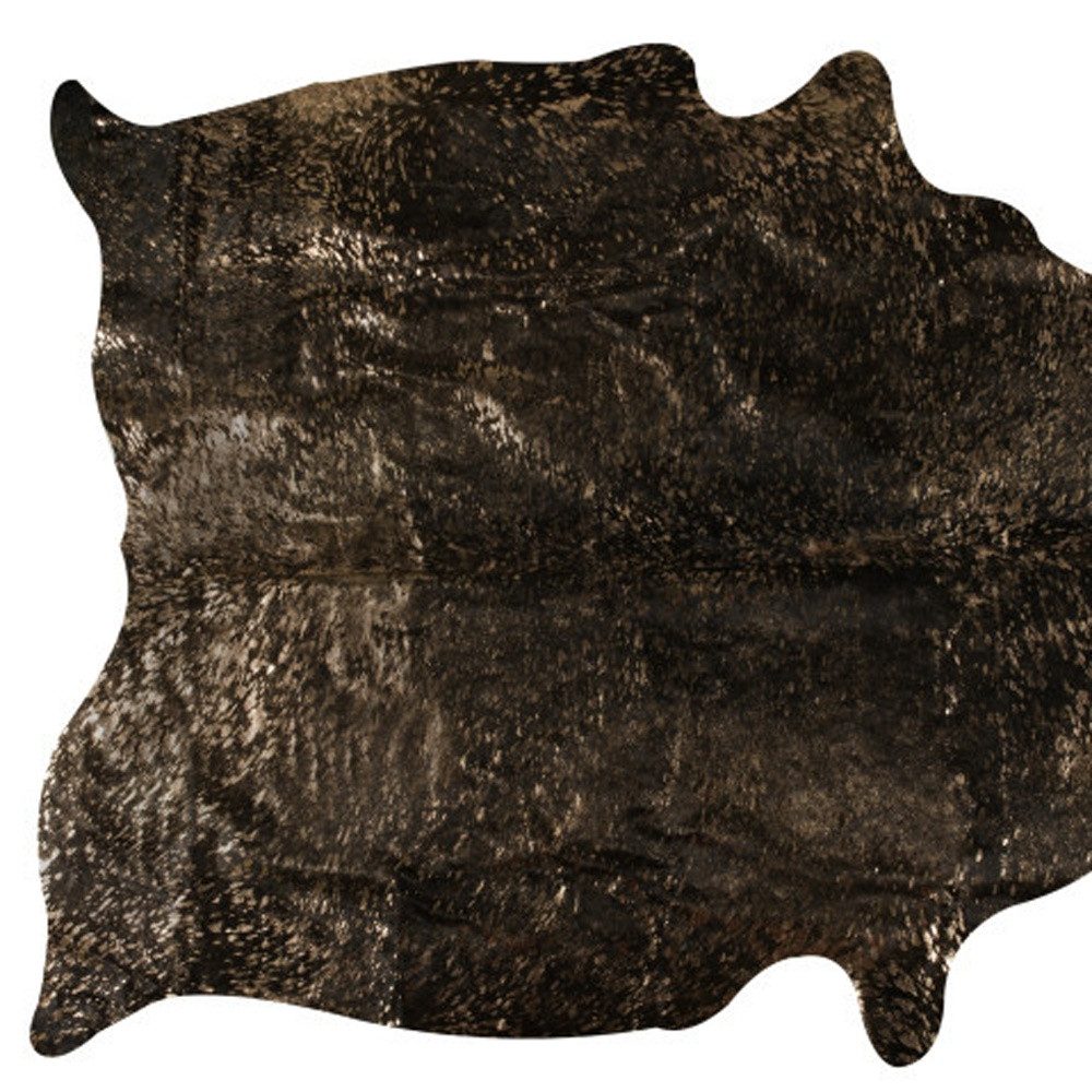 5′ X 7′ Black and Copper Gold Cowhide Area Rug