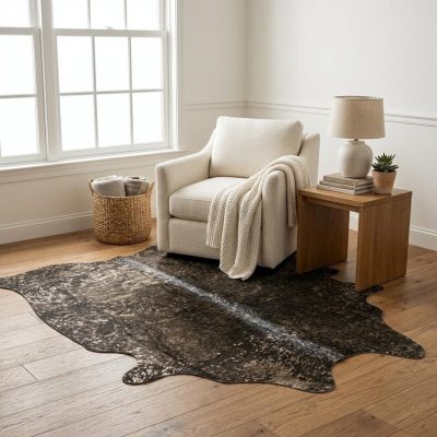 5′ × 7′ Black and Copper Gold Cowhide Area Rug