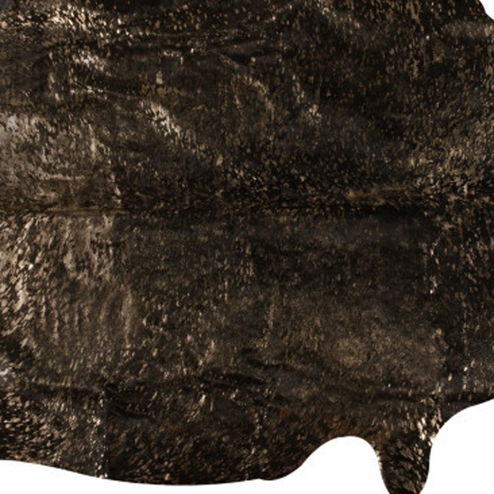 5′ X 7′ Black and Copper Gold Cowhide Area Rug