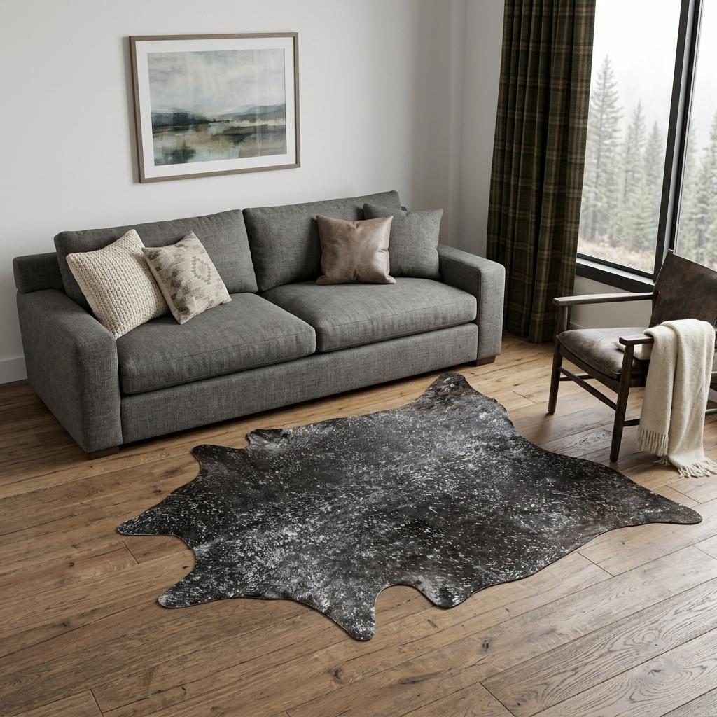 5′ X 7′ Brown and Silver Cowhide Area Rug