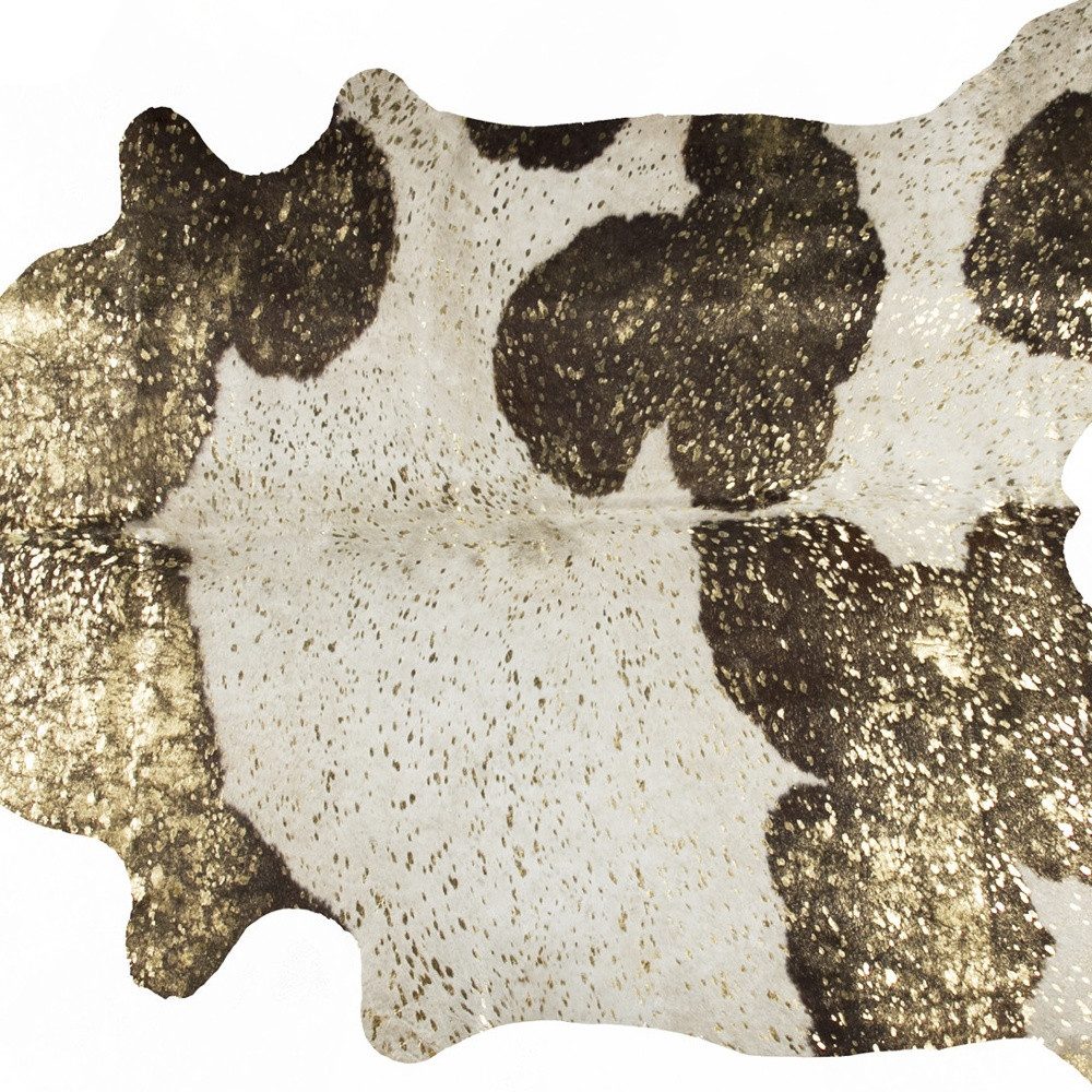 5′ X 7′ Ivory Brown and Gold Cowhide Area Rug