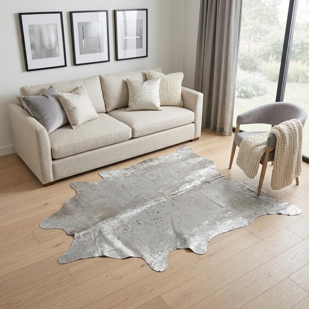 5′ X 7′ Gray and Silver Cowhide Area Rug