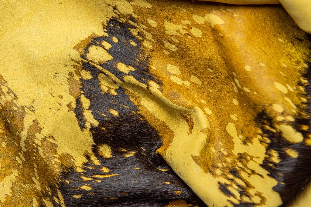 6′ X 7′ Yellow and Brown Cowhide Area Rug