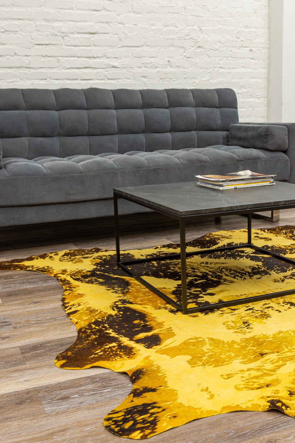 6′ X 7′ Yellow and Brown Cowhide Area Rug