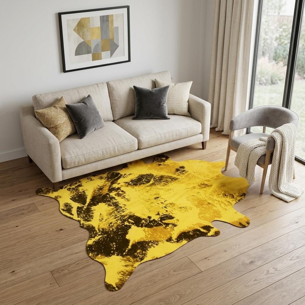 6′ X 7′ Yellow and Brown Cowhide Area Rug