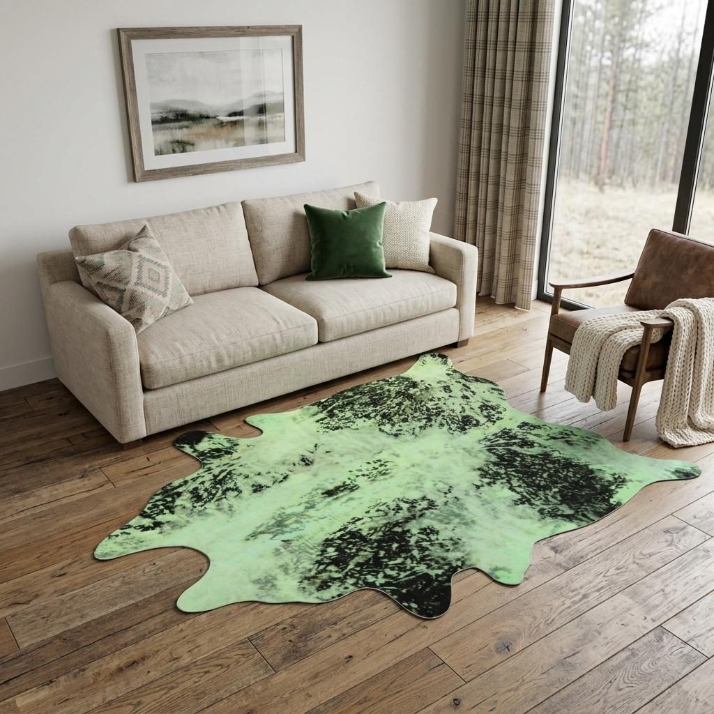 6′ X 7′ Green and Black Cowhide Area Rug