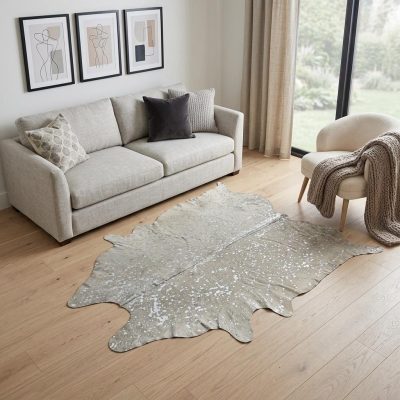 6′ × 7′ Silver and Ivory Cowhide Area Rug
