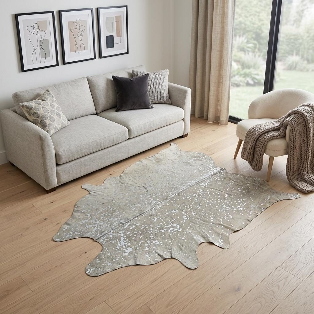6′ X 7′ Silver and Ivory Cowhide Area Rug