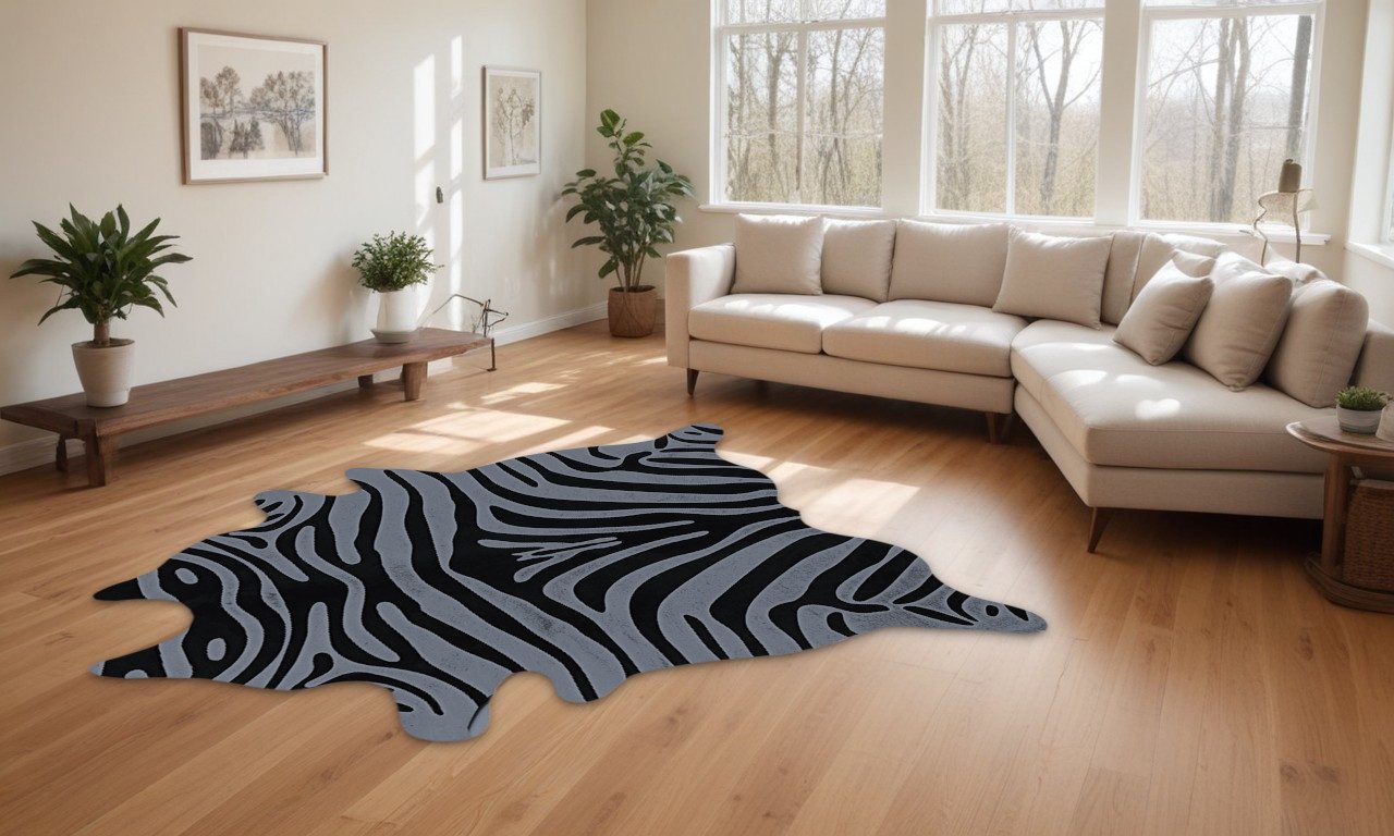 6′ X 7′ Gray and Black Zebra Cowhide Area Rug