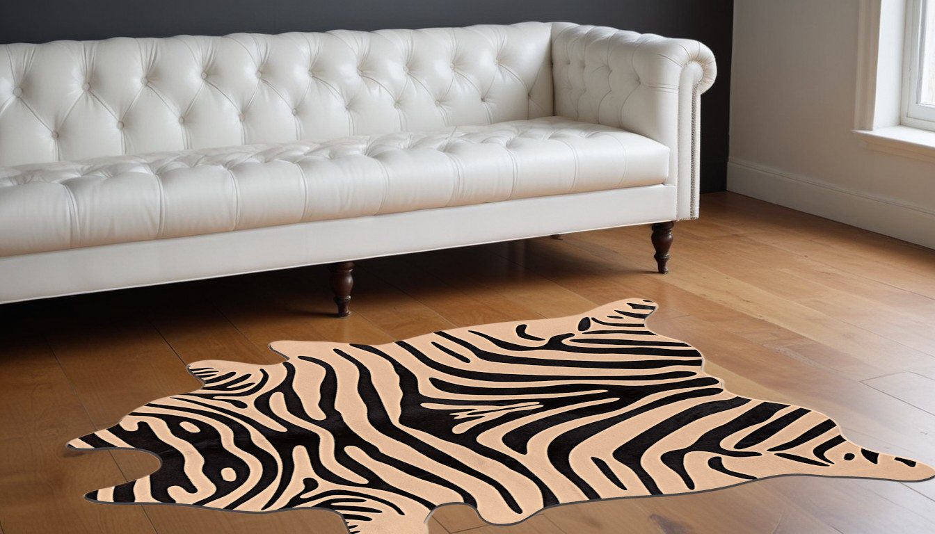 5′ X 7′ Black and Tan Zebra Cowhide Area Rug