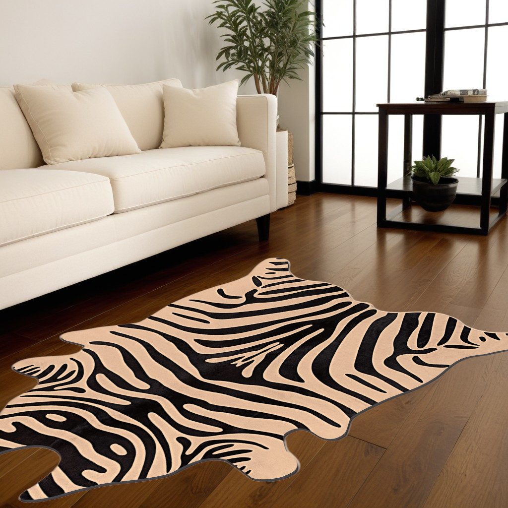 6′ X 7′ Black and Tan Zebra Cowhide Area Rug