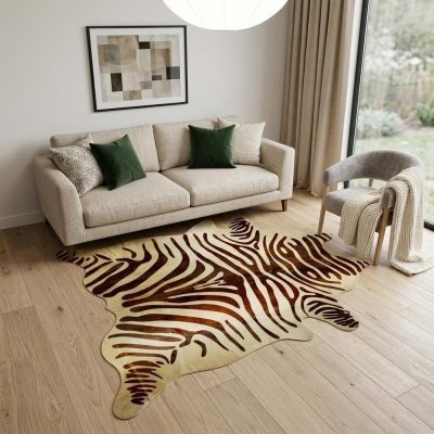 6′ X 7′ Natural Brown Zebra Print Cowhide Area Rug