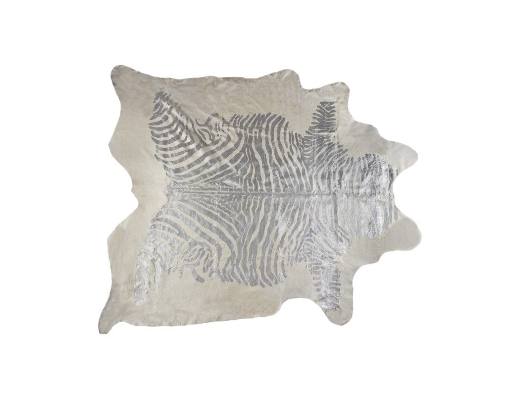 6′ X 7′ Silver and Ivory Cowhide Area Rug II