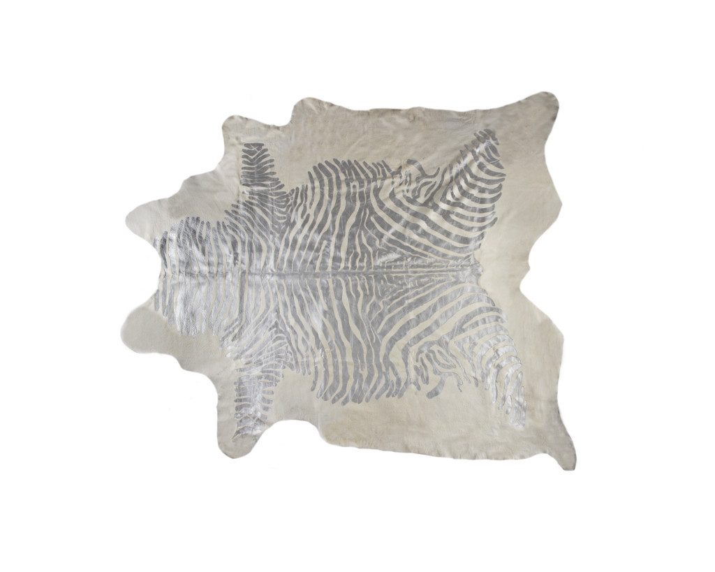 6′ X 7′ Silver and Ivory Cowhide Area Rug II