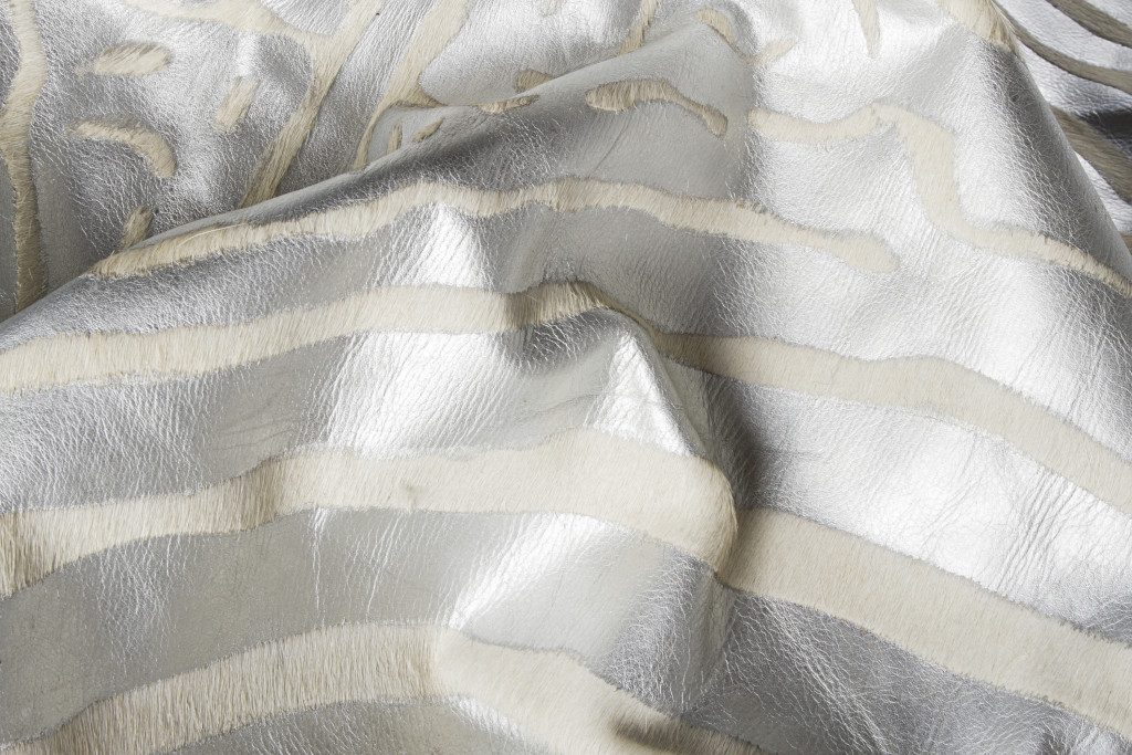 6′ X 7′ Silver and Ivory Cowhide Area Rug II