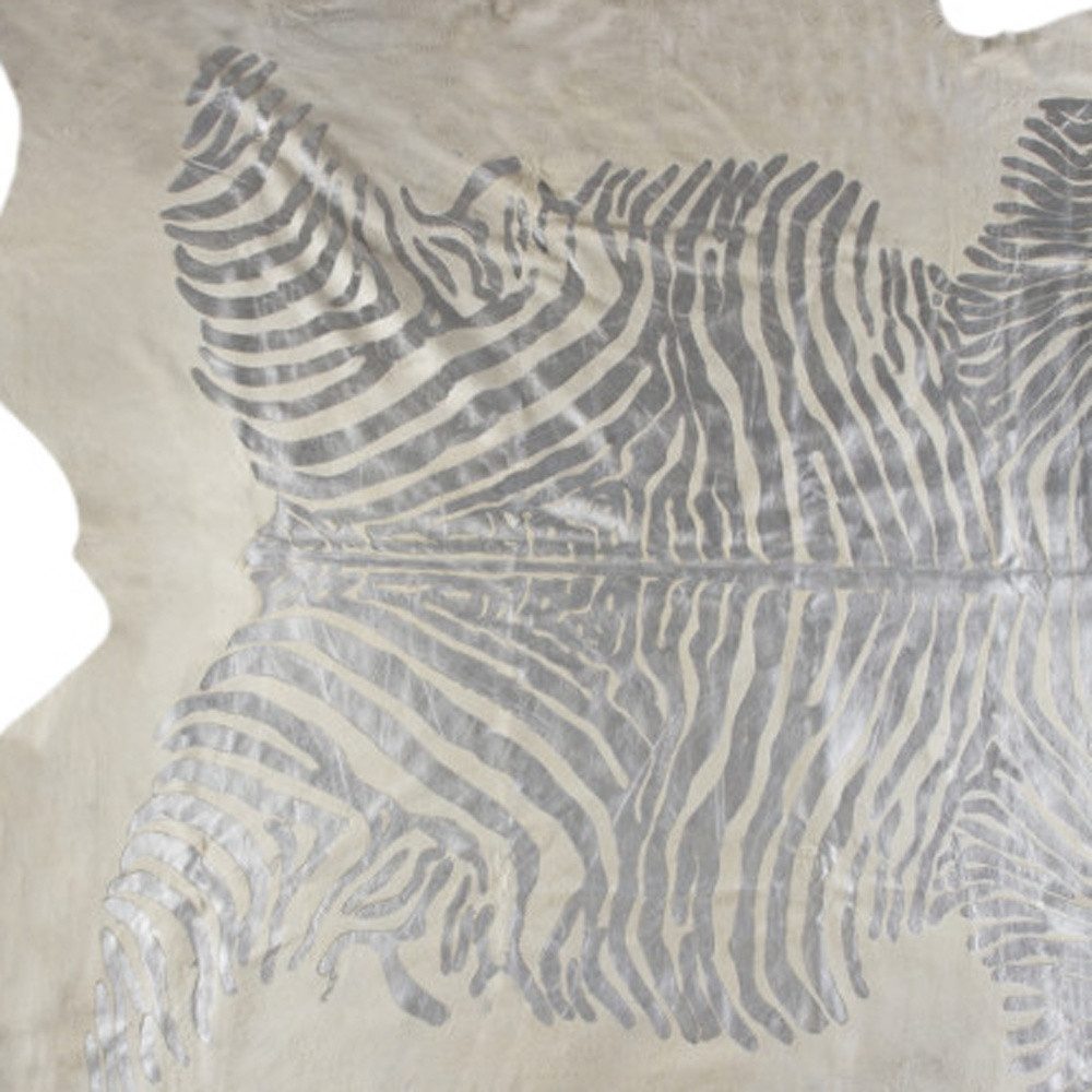 6′ X 7′ Silver and Ivory Cowhide Area Rug II
