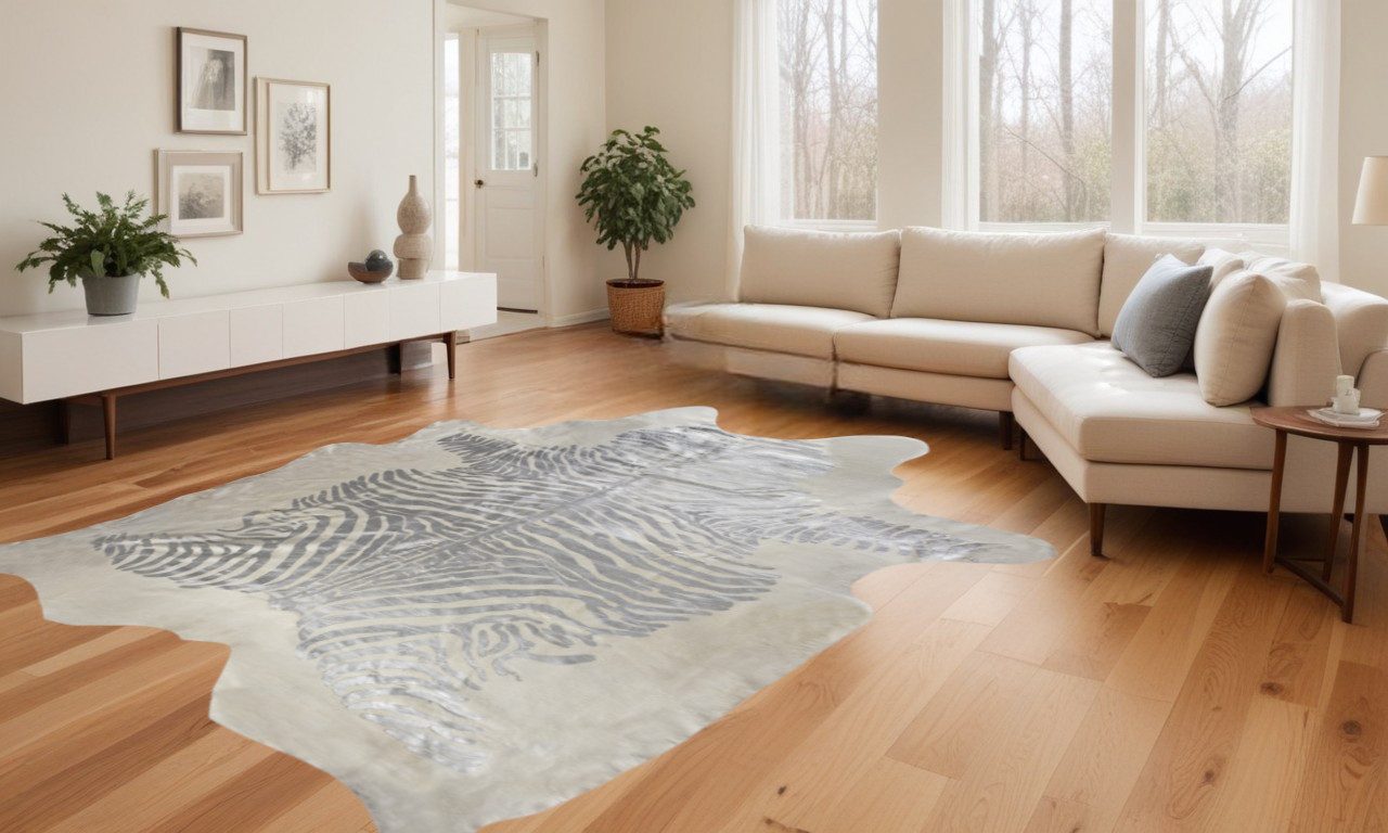 6′ X 7′ Silver and Ivory Cowhide Area Rug II