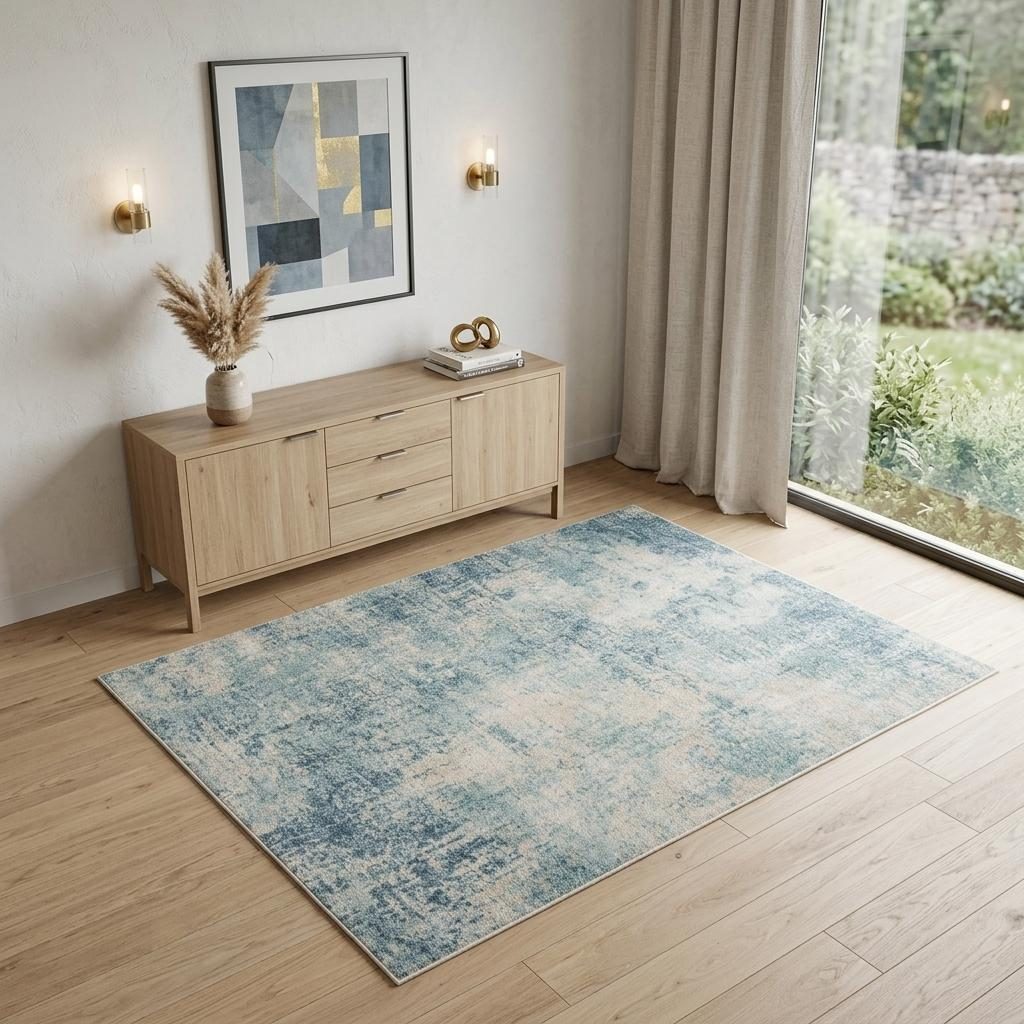 4′ X 6′ Blue and Ivory Abstract Area Rug II