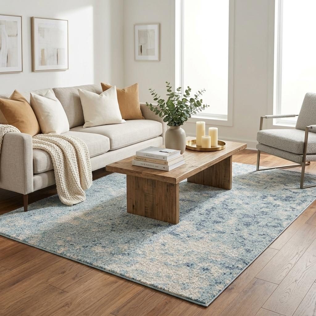 5′ X 7′ Blue and Ivory Abstract Washable Area Rug II