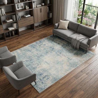 8′ X 10′ Blue and Ivory Abstract Area Rug II