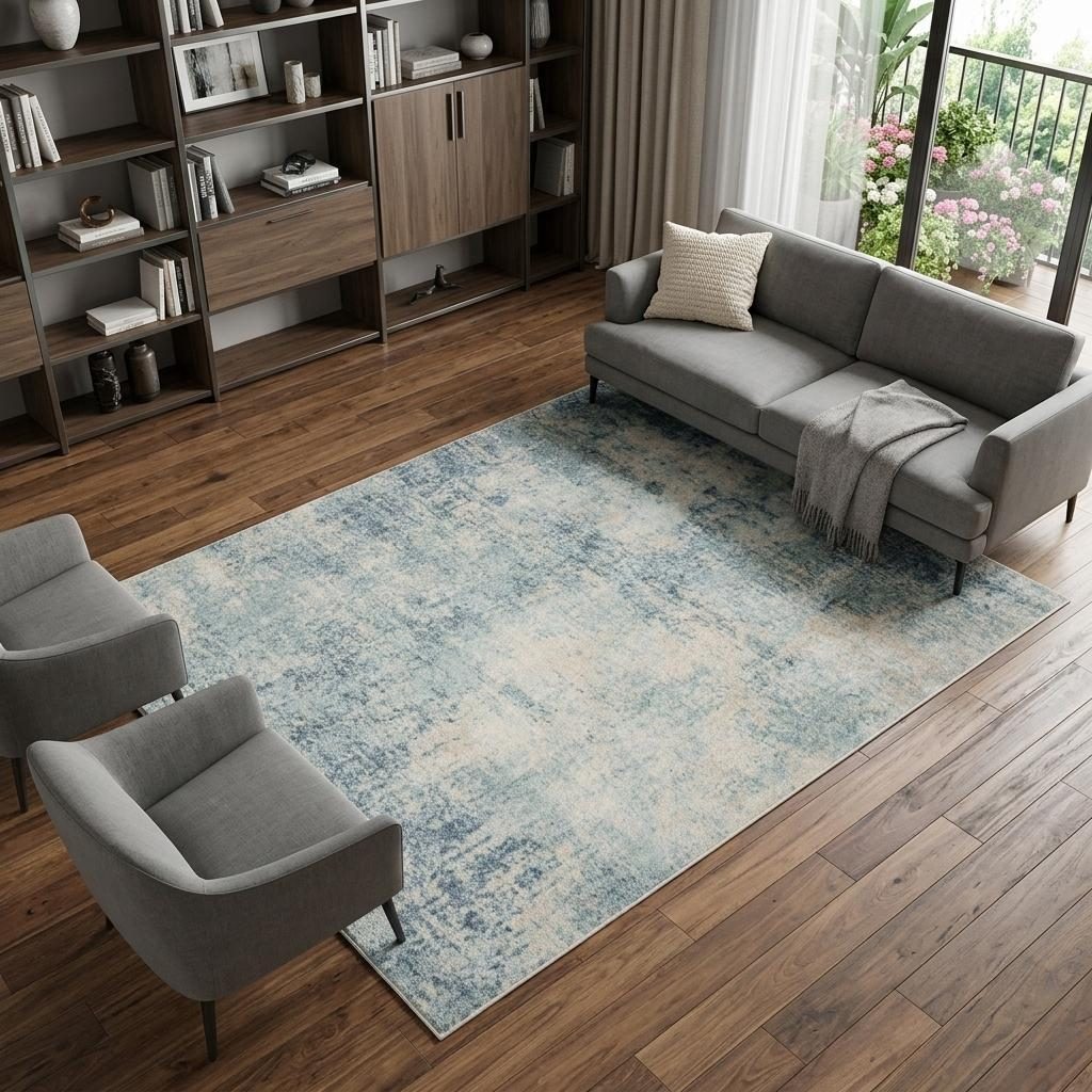 8′ X 10′ Blue and Ivory Abstract Area Rug II