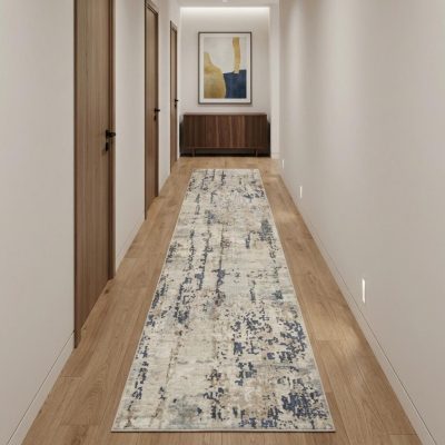 16′ Beige and Gray Abstract Runner Rug