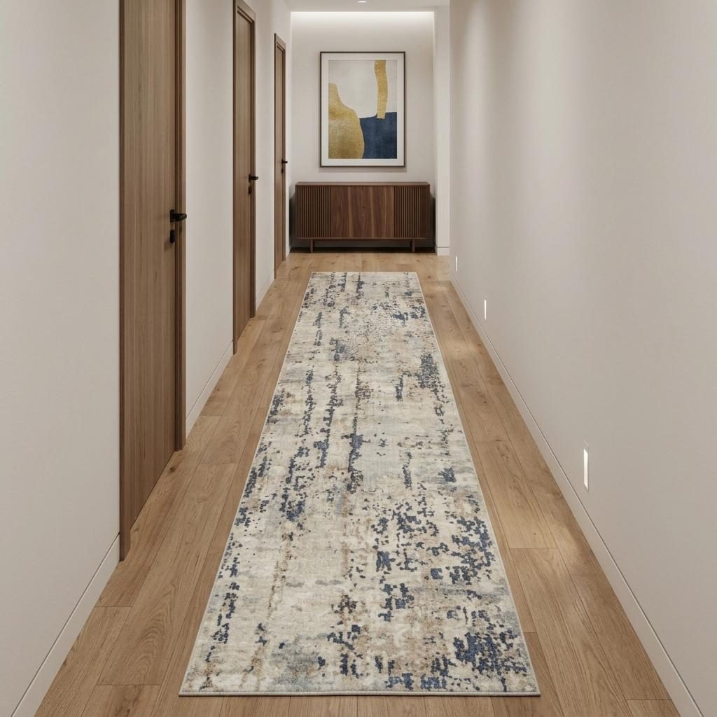 16′ Beige and Gray Abstract Runner Rug