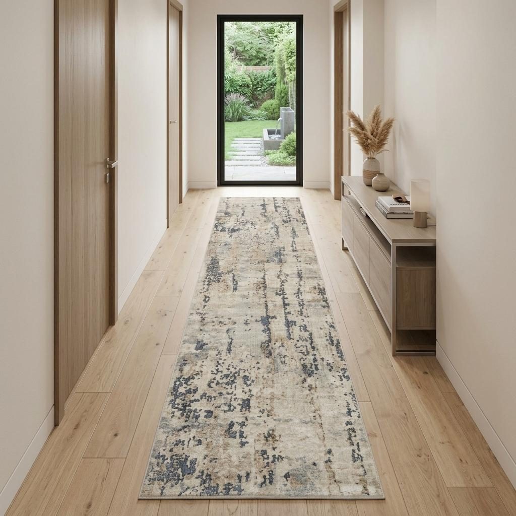 20′ Beige and Gray Abstract Runner Rug