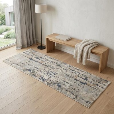 6′ Beige and Gray Abstract Runner Rug