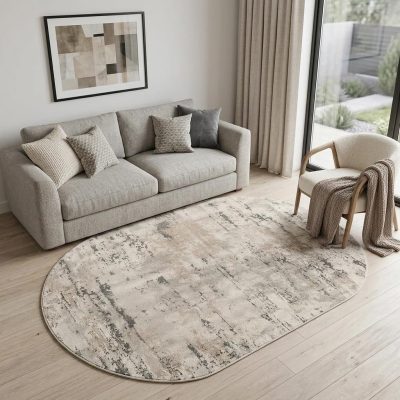 5′ X 8′ Beige and Gray Abstract Area Rug