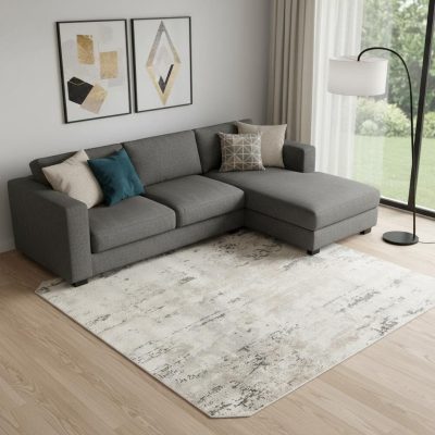 6′ X 9′ Beige and Gray Abstract Area Rug