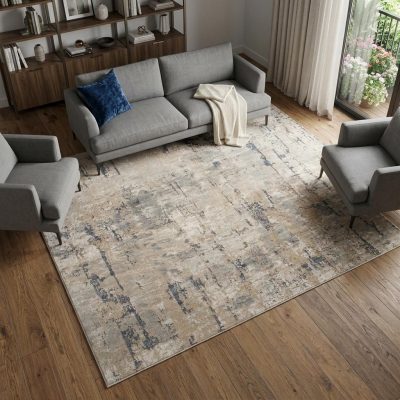 12′ X 15′ Beige and Gray Abstract Area Rug
